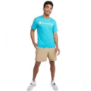 Champion || NWT || Big Boys Logo Short Sleeve Tee Shirt in Electric Cyan